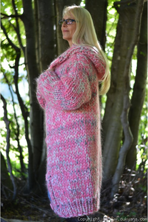 Chunky Wool Multi Knit Hoodie - Pink